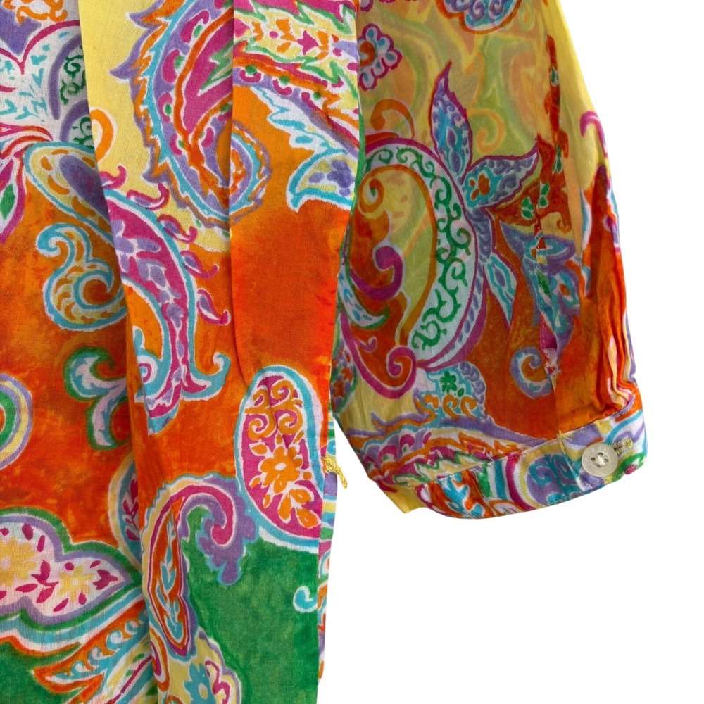 Lauren Ralph Lauren Womens 1X Paisley Ruffle Neck Cotton Blouse Multicolor - Picture 9 of 10